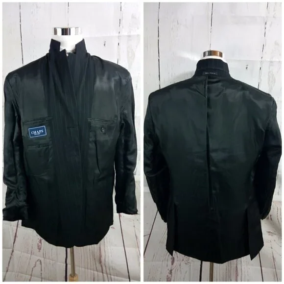 Chaps 1978 44R 3 Button Black Striped Suit Blazer - Picture 10 of 10